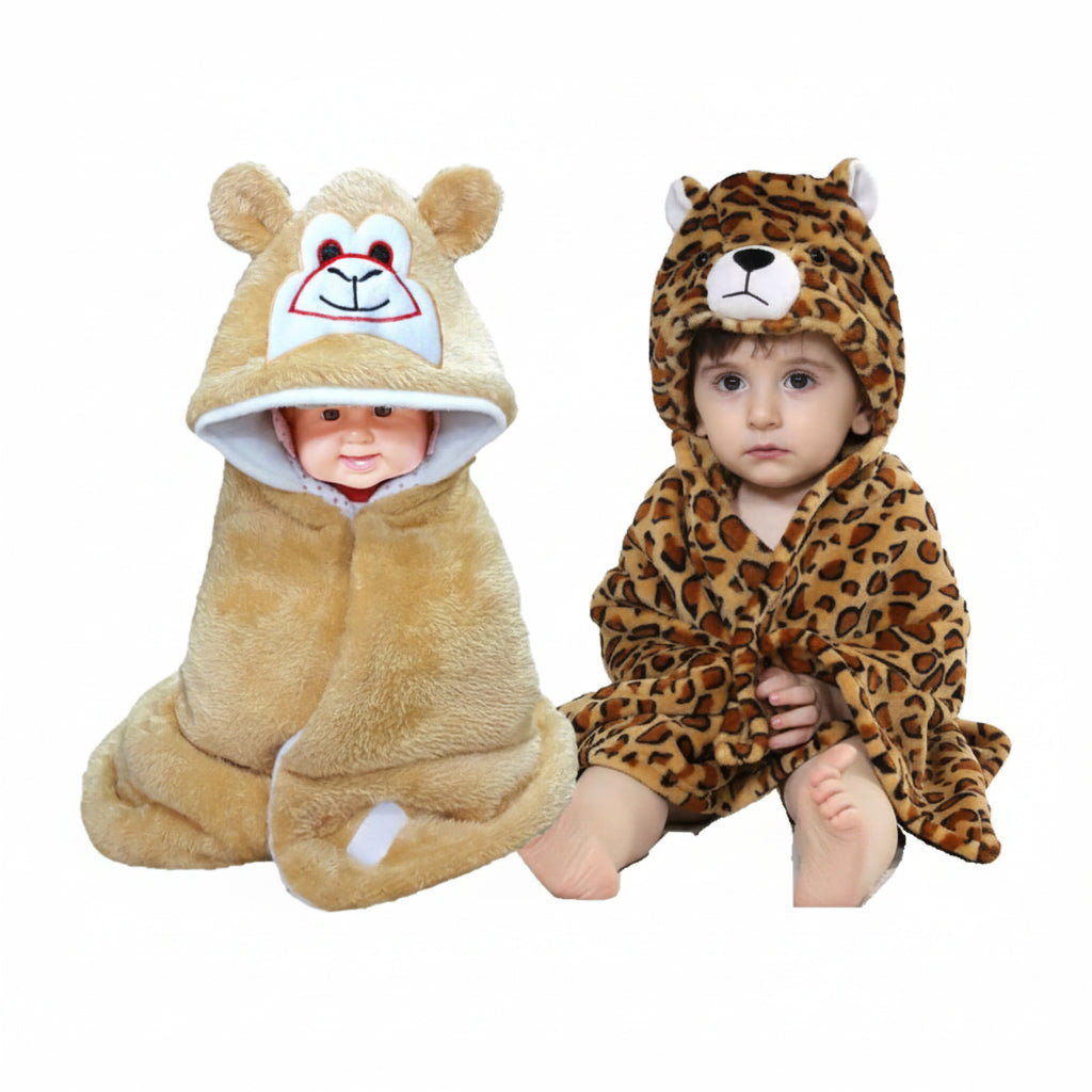 BRANDONN Newborn Furry Hooded Baby Blanket & Glacier Baby Wrapper Combo (Pack of 2)