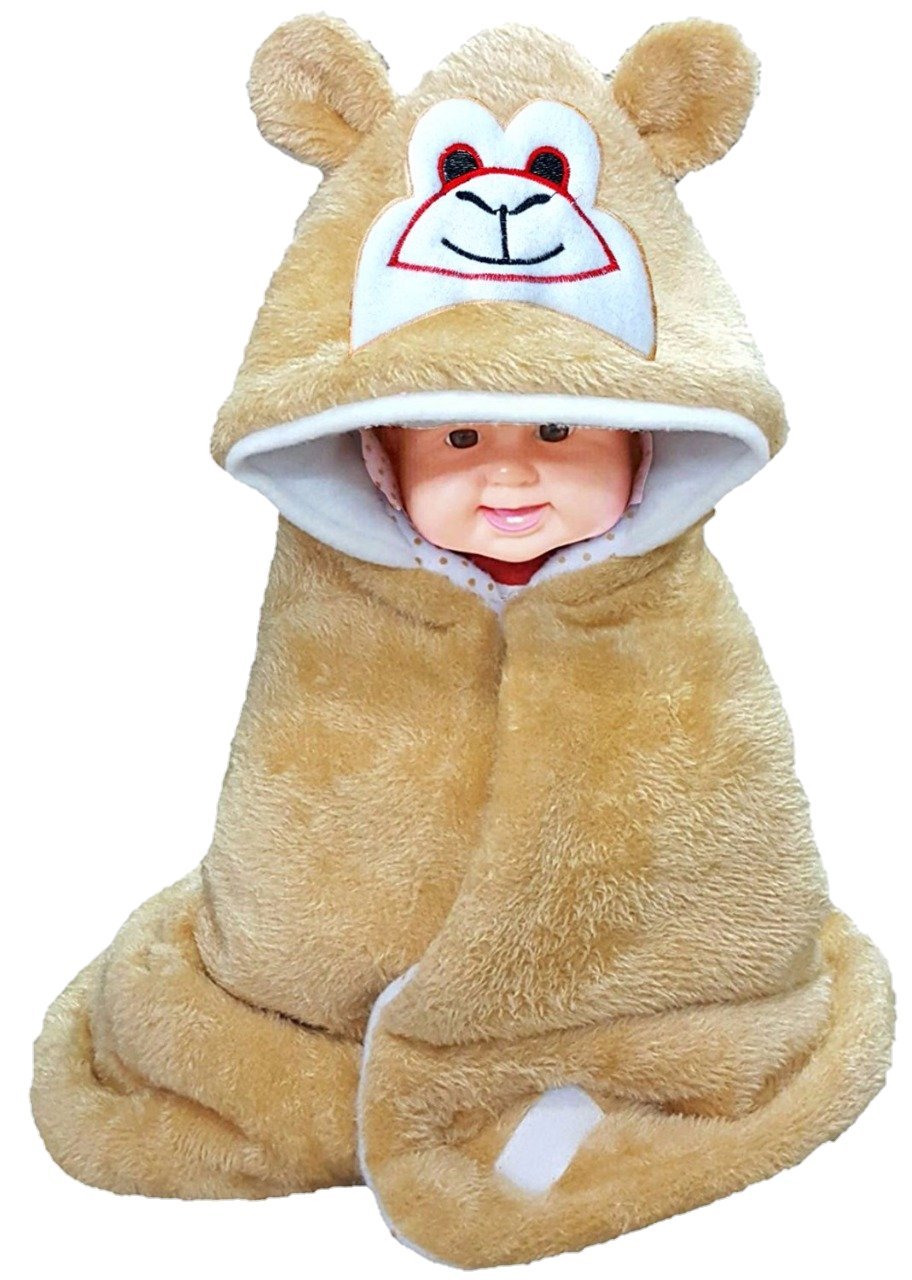 BRANDONN Newborn Furry Hooded Baby Blanket & Glacier Baby Wrapper Combo (Pack of 2)