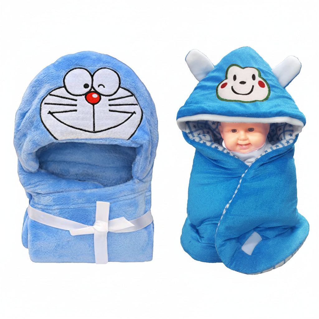 BRANDONN Newborn Furry Hooded Baby Blanket & Glacier Baby Wrapper Combo (Pack of 2)