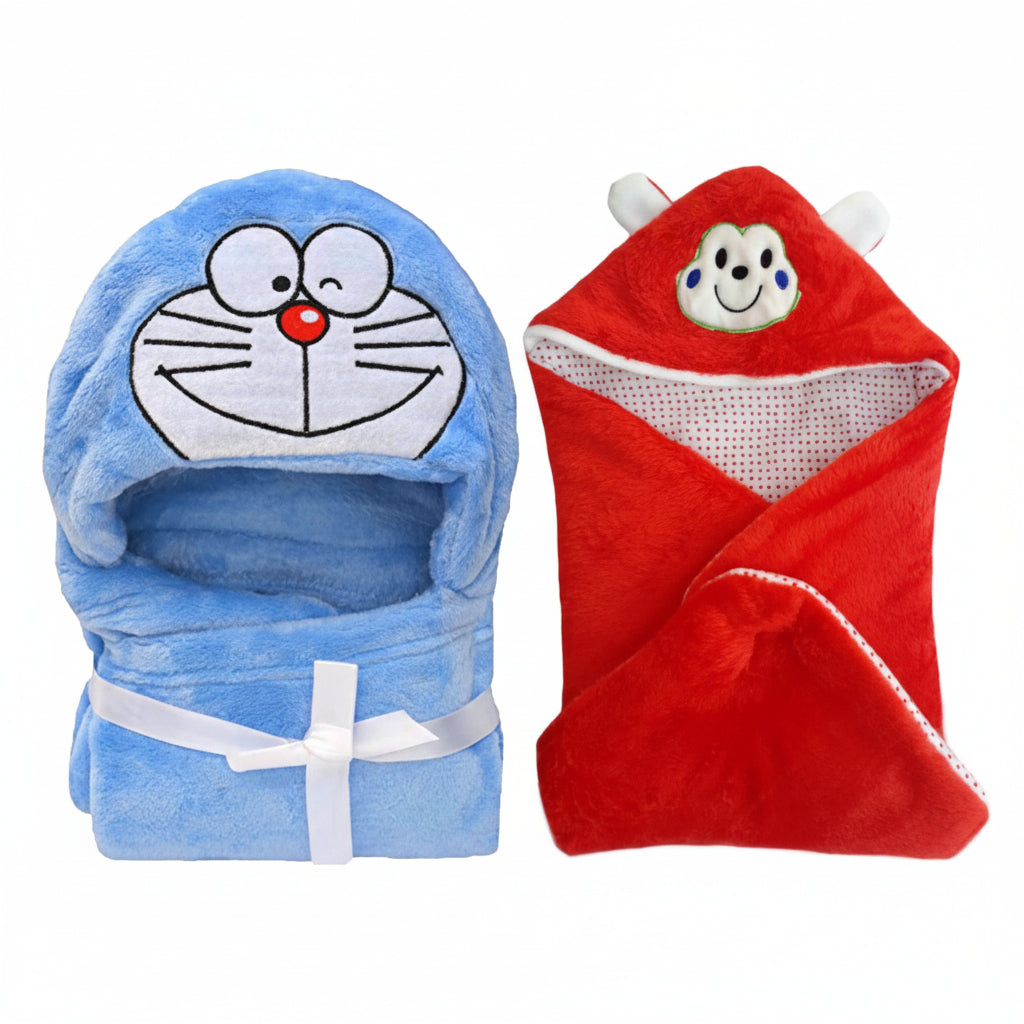 BRANDONN Newborn Furry Hooded Baby Blanket & Glacier Baby Wrapper Combo (Pack of 2)