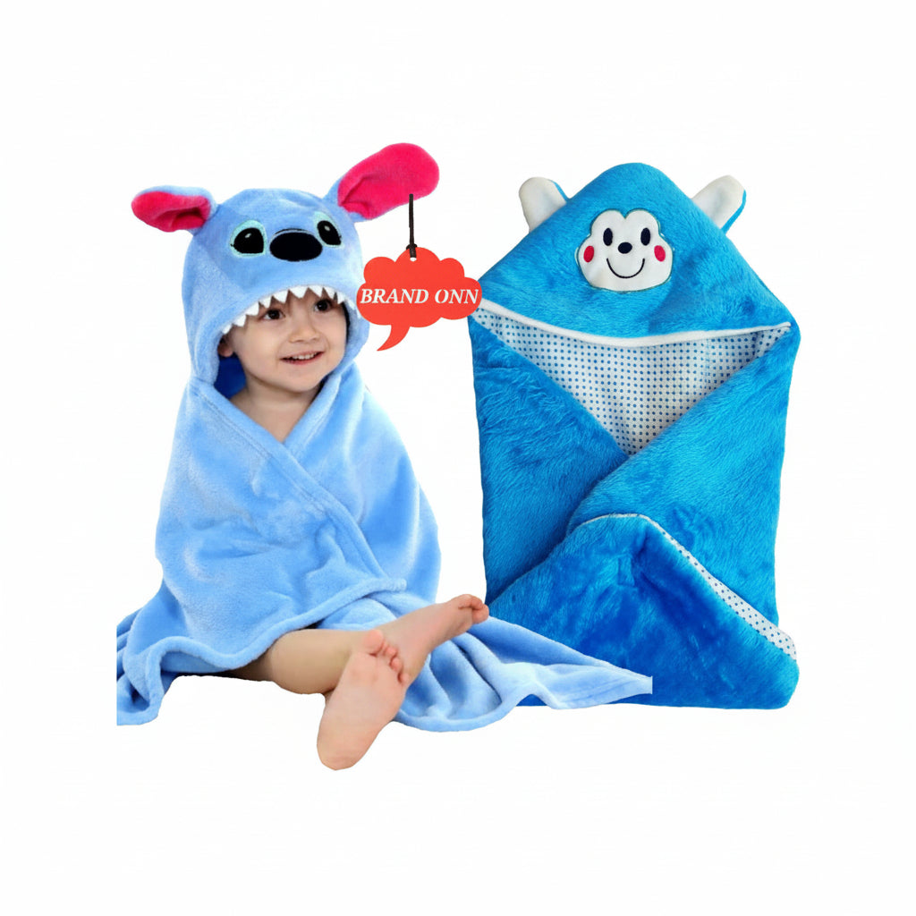 BRANDONN Newborn Furry Hooded Baby Blanket & Glacier Baby Wrapper Combo (Pack of 2)