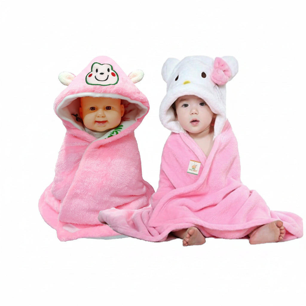 BRANDONN Newborn Furry Hooded Baby Blanket & Glacier Baby Wrapper Combo (Pack of 2)