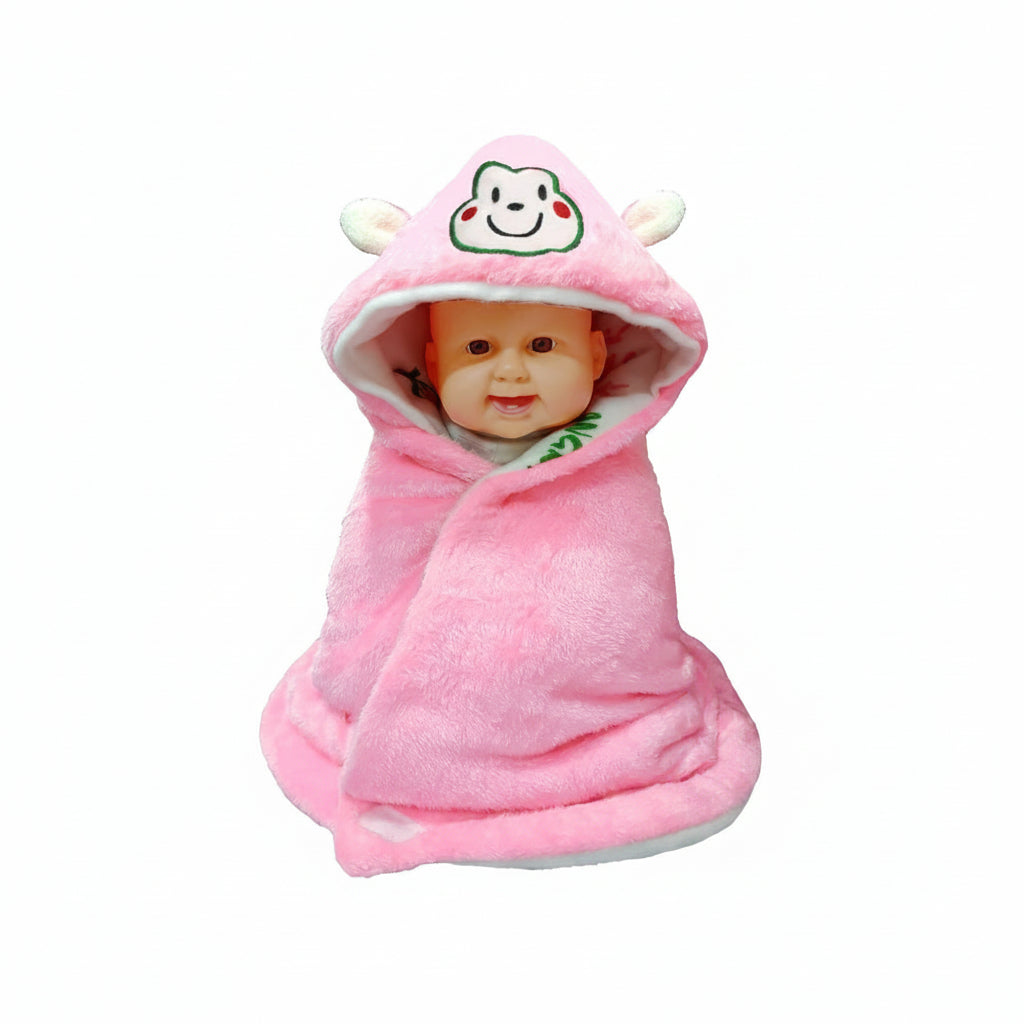 BRANDONN Newborn Furry Hooded Baby Blanket & Glacier Baby Wrapper Combo (Pack of 2)