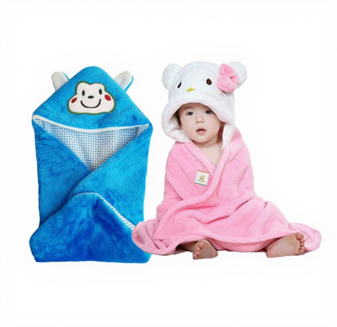 BRANDONN Newborn Furry Hooded Baby Blanket & Glacier Baby Wrapper Combo (Pack of 2)