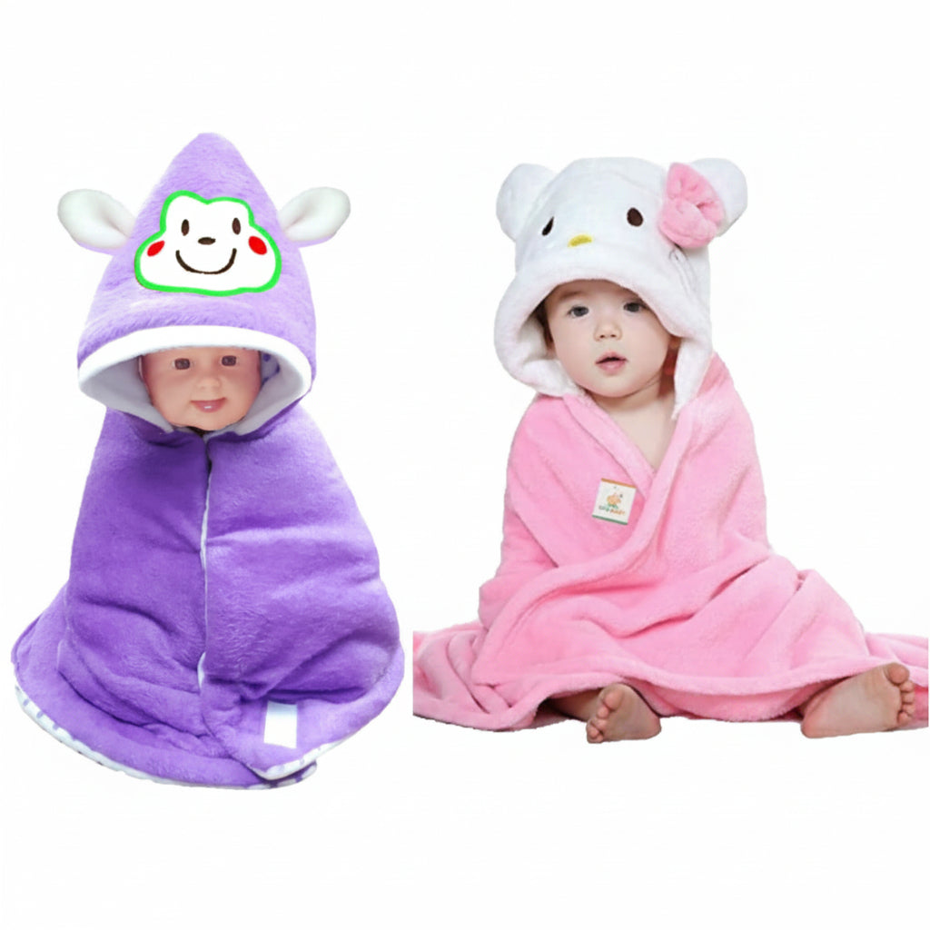 BRANDONN Newborn Furry Hooded Baby Blanket & Glacier Baby Wrapper Combo (Pack of 2)