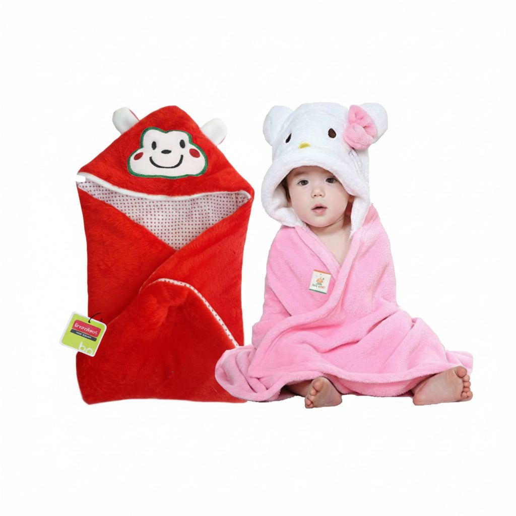 BRANDONN Newborn Furry Hooded Baby Blanket & Glacier Baby Wrapper Combo (Pack of 2)