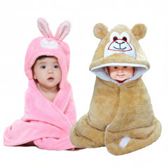 BRANDONN Newborn Furry Hooded Baby Blanket & Glacier Baby Wrapper Combo (Pack of 2)