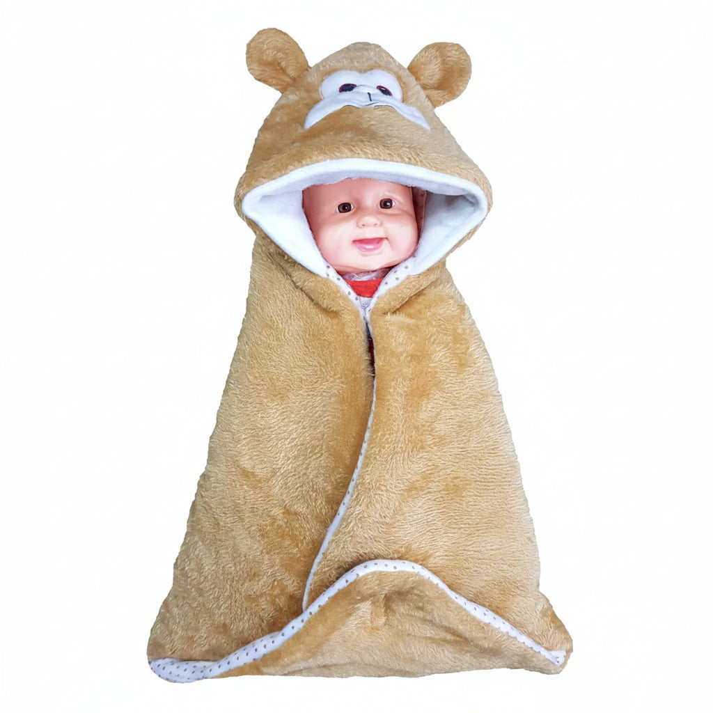 BRANDONN Newborn Furry Hooded Baby Blanket & Glacier Baby Wrapper Combo (Pack of 2)