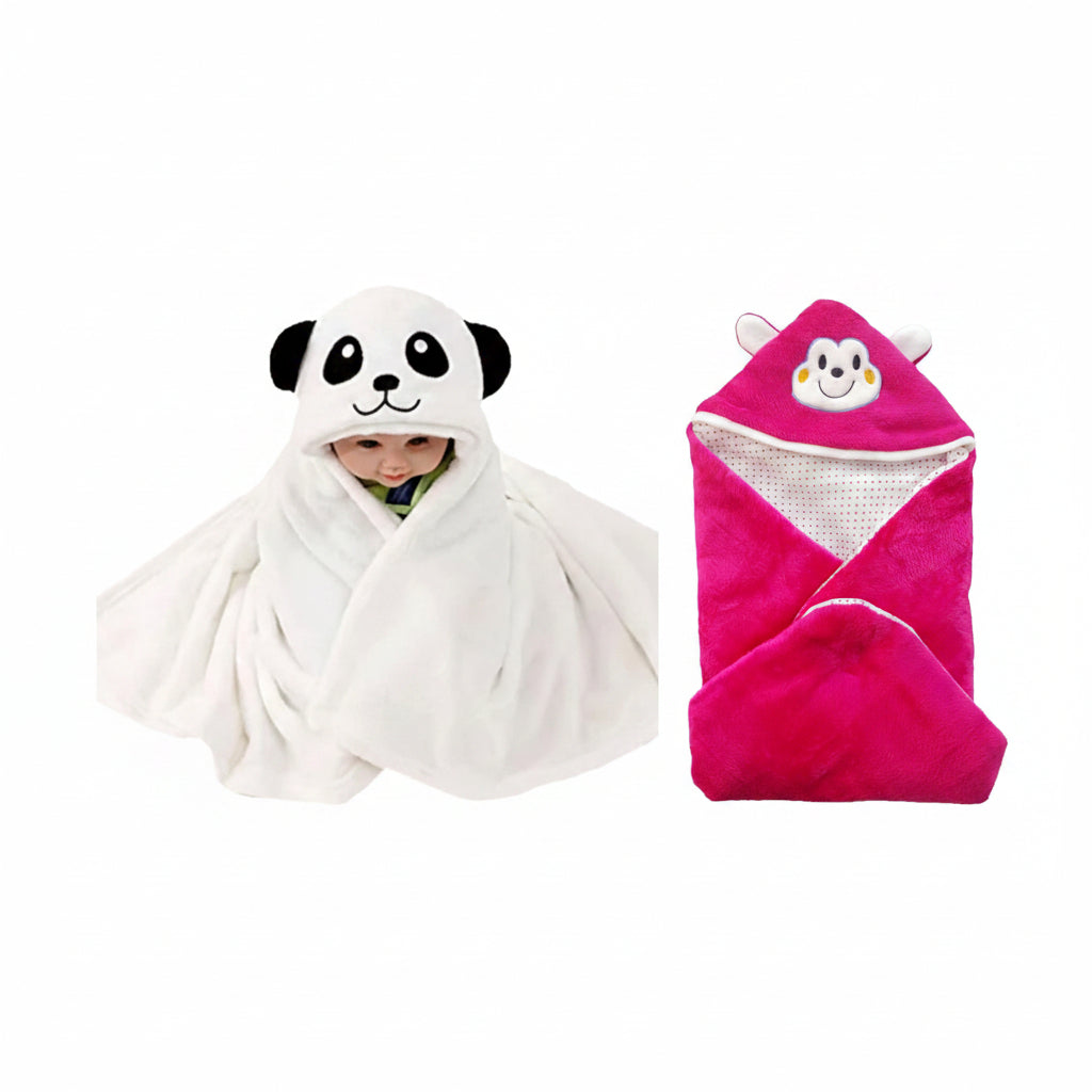 BRANDONN Newborn Furry Hooded Baby Blanket & Glacier Baby Wrapper Combo (Pack of 2)