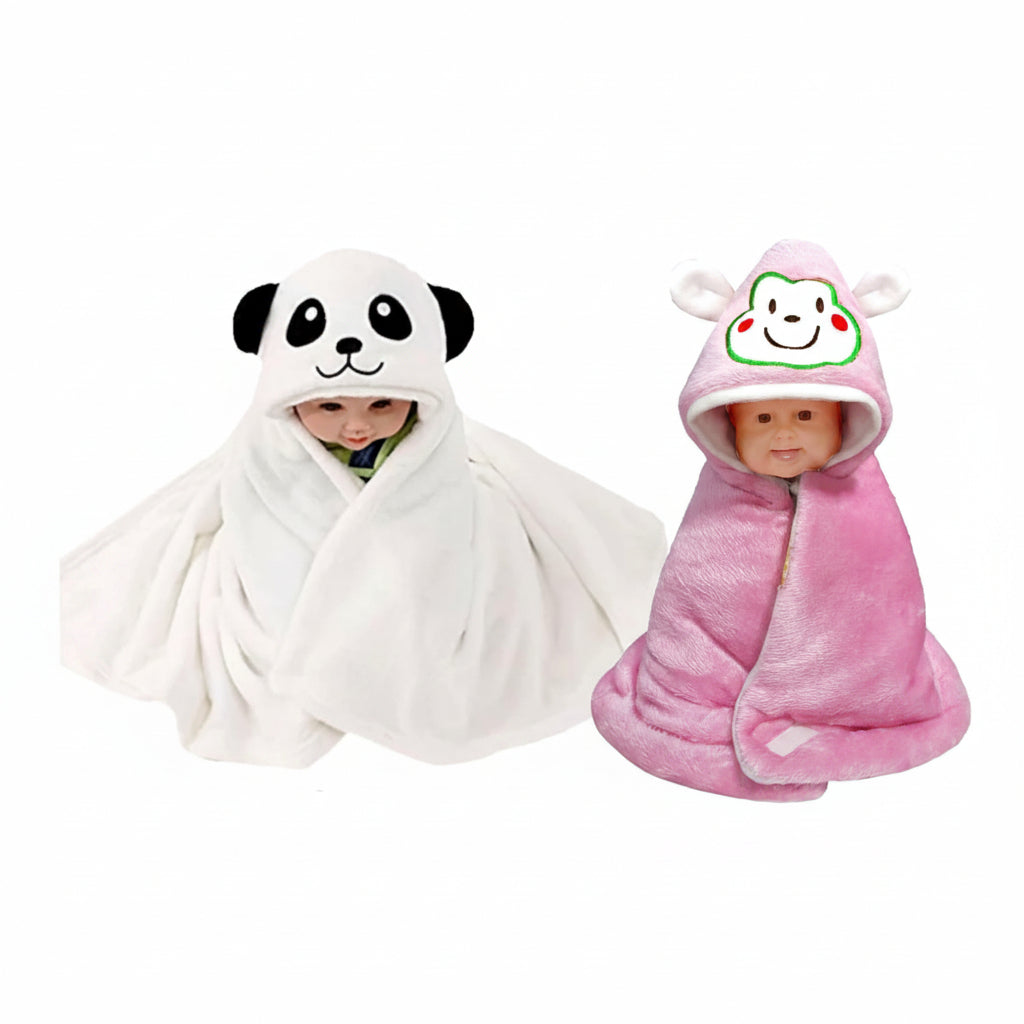 BRANDONN Newborn Furry Hooded Baby Blanket & Glacier Baby Wrapper Combo (Pack of 2)