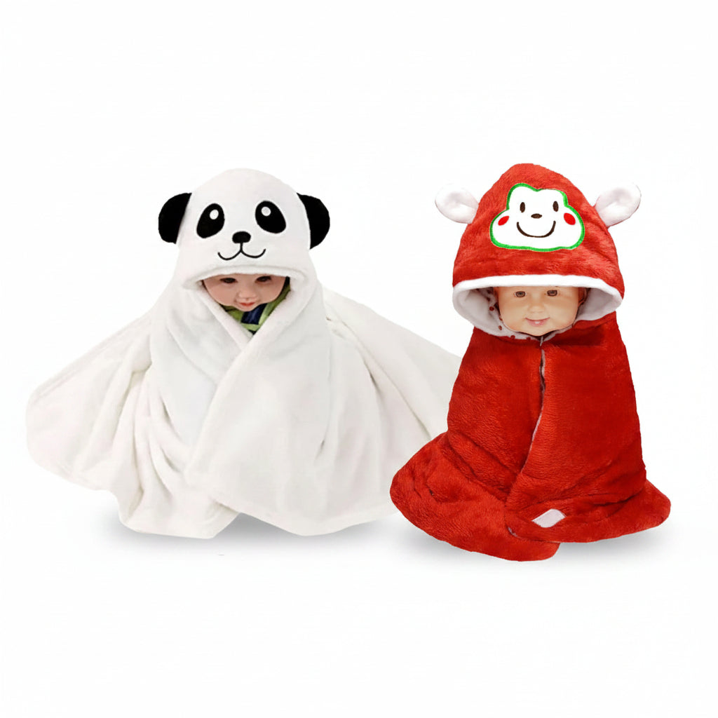 BRANDONN Newborn Furry Hooded Baby Blanket & Glacier Baby Wrapper Combo (Pack of 2)