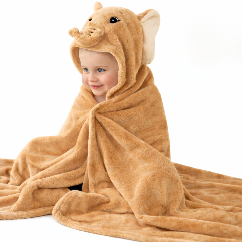 BRANDONN Baby Hooded Blanket & Bath Towel – Elephant | 0–12 Months