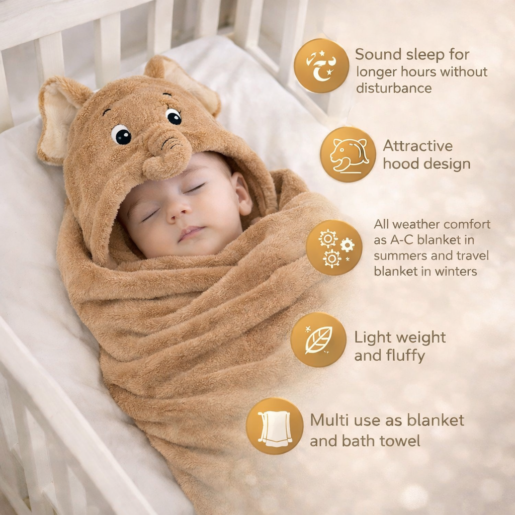 BRANDONN Hooded Baby Blanket & Bath Towel –  0-12 Months (75×75 cm)