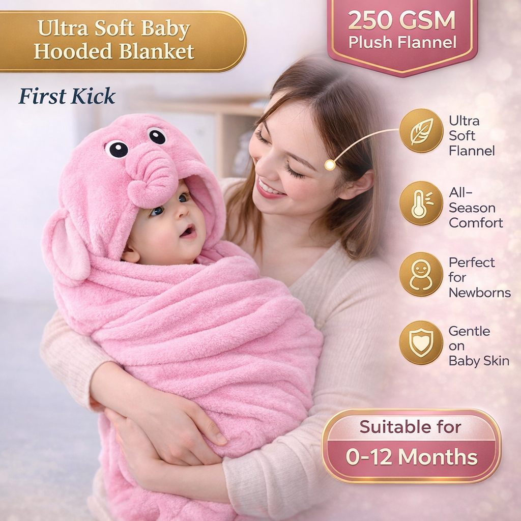 BRANDONN Hooded Baby Blanket & Bath Towel –  0-12 Months (75×75 cm)