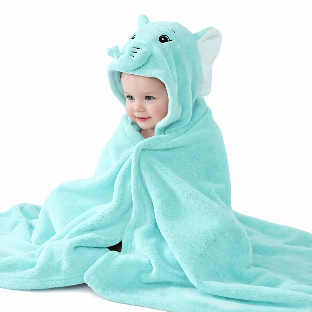 BRANDONN Baby Hooded Blanket & Bath Towel – Elephant | 0–12 Months