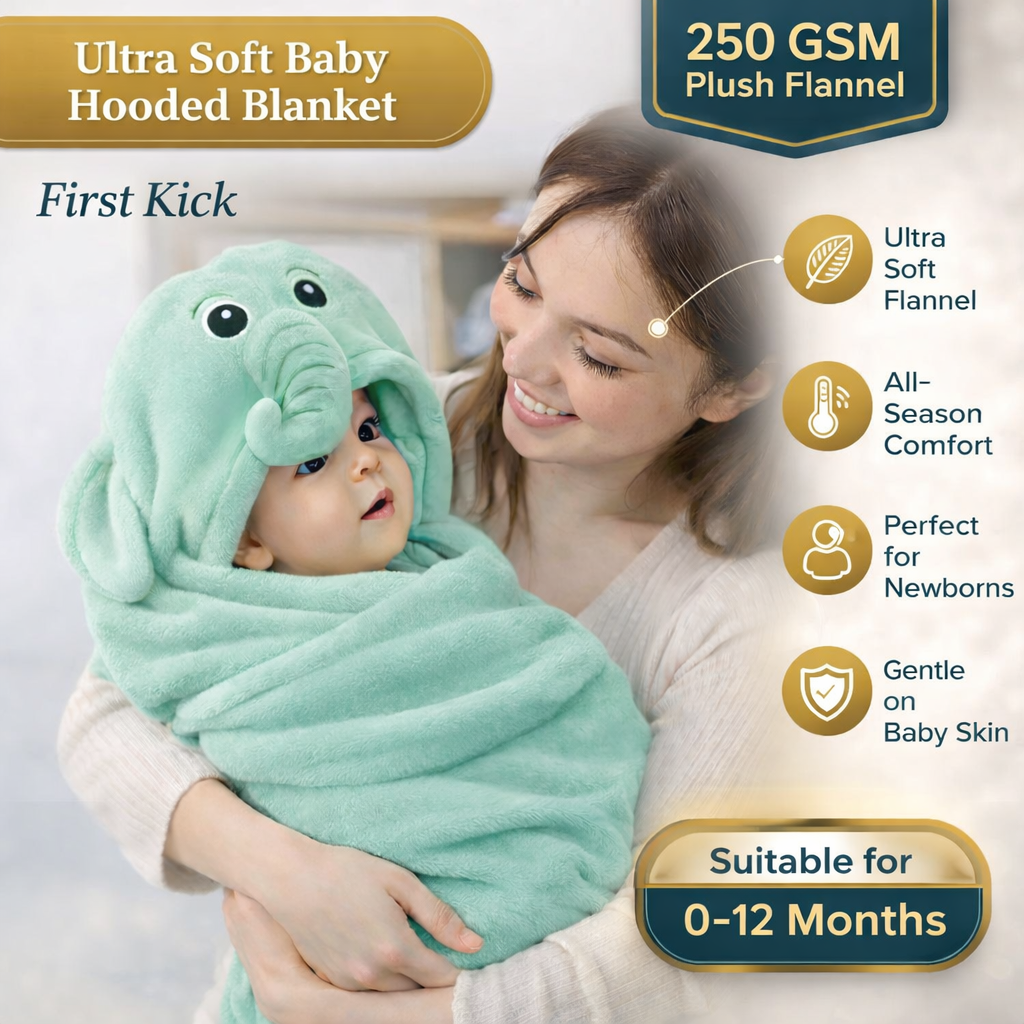 BRANDONN Hooded Baby Blanket & Bath Towel –  0-12 Months (75×75 cm)