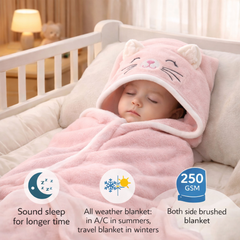 BRANDONN Hooded Baby Blanket & Bath Towel, Sky Blue Dog, 75x75 cm (0-12 Months)