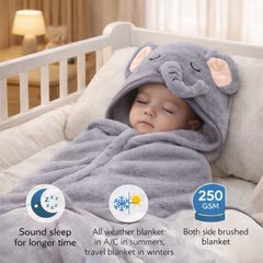 BRANDONN Baby Hooded Blanket & Bath Towel – Elephant | 0–12 Months