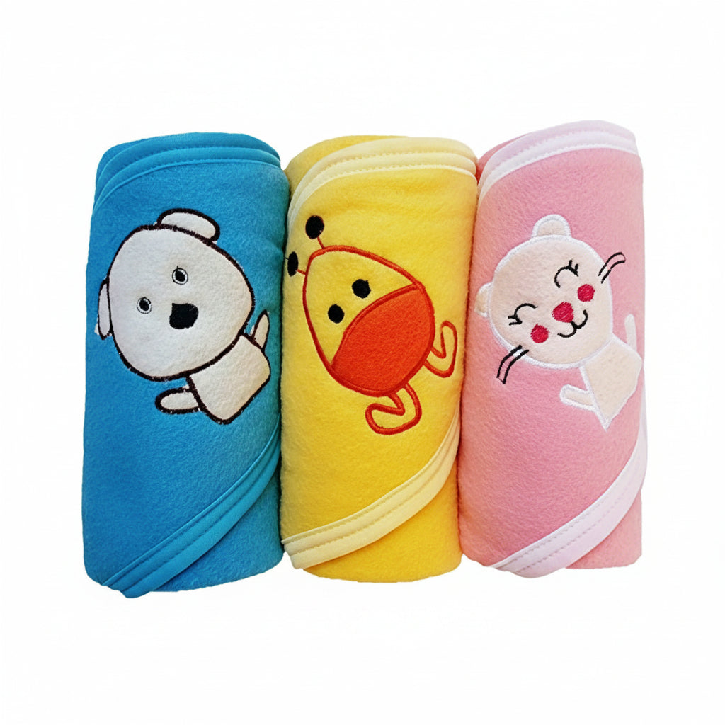 BRANDONN Fashions Baby Hooded Quick Dry Double Ply Shower Towels XL Pack of 3 (Pink, Mango & Blue)