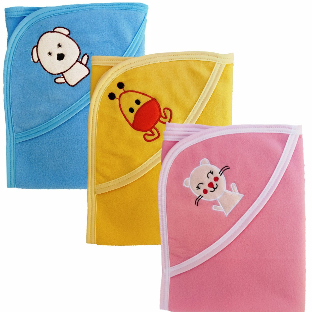BRANDONN Fashions Baby Hooded Quick Dry Double Ply Shower Towels XL Pack of 3 (Pink, Mango & Blue)