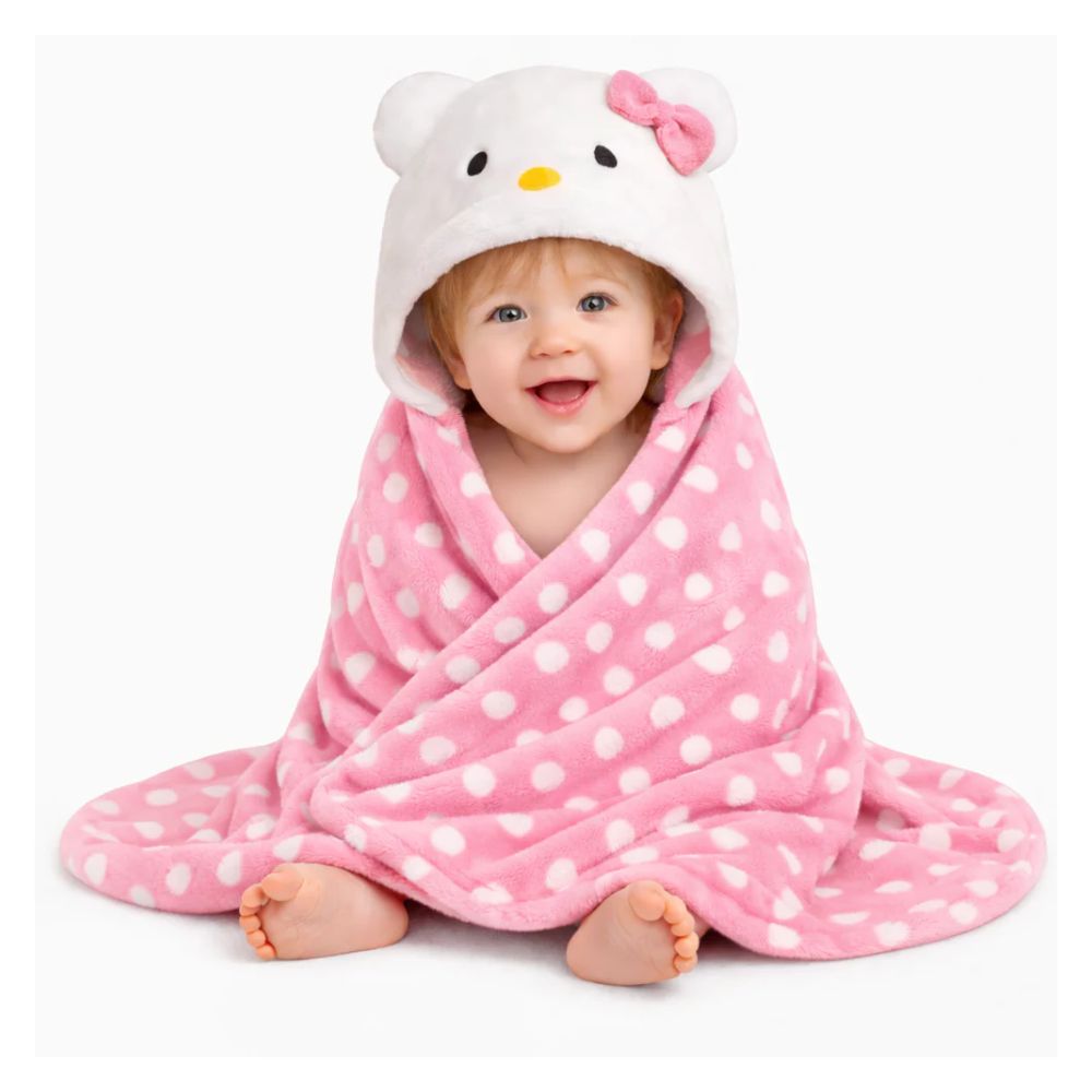 BRANDONN Hooded Baby Blanket | Polka Print | 82x82 cm | 0-12 Months | 1 Pc.