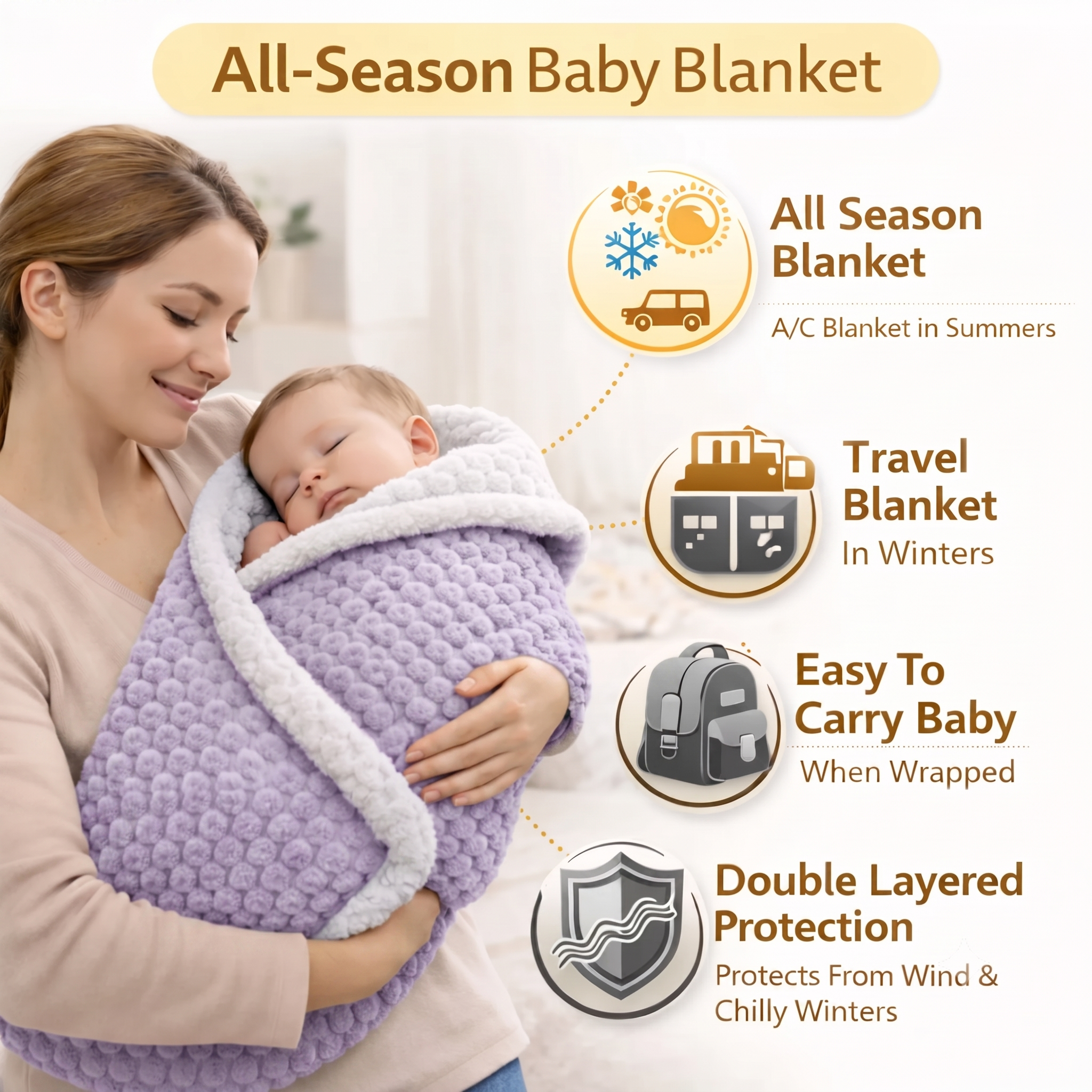 BRANDONN Newborn Baby Swaddle Blanket Gift Pack – Zigzag Design, 0–12 Months, 1 Pc
