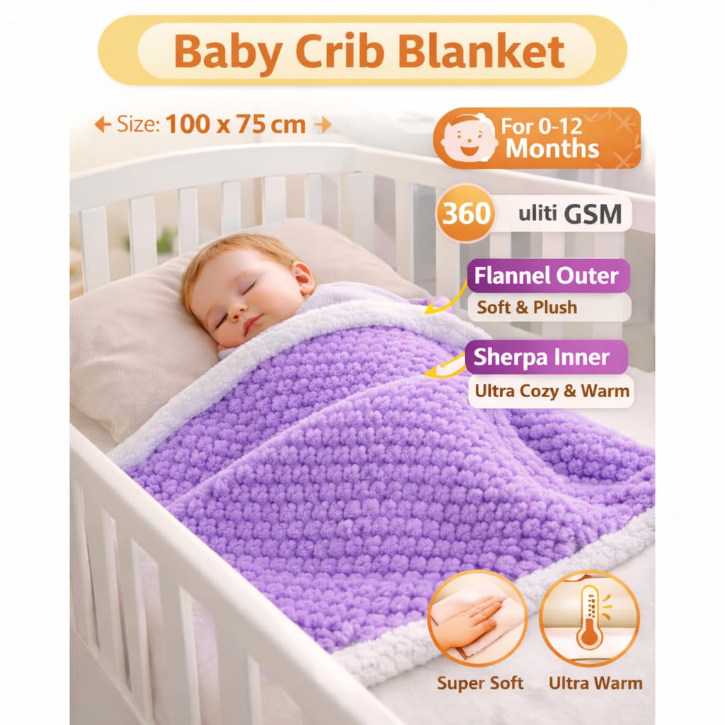 BRANDONN Luxury Flannel & Sherpa Baby Blanket Wrap (0–12 Months)
