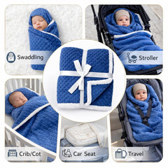 BRANDONN Luxury Flannel & Sherpa Baby Blanket Wrap (0–12 Months)