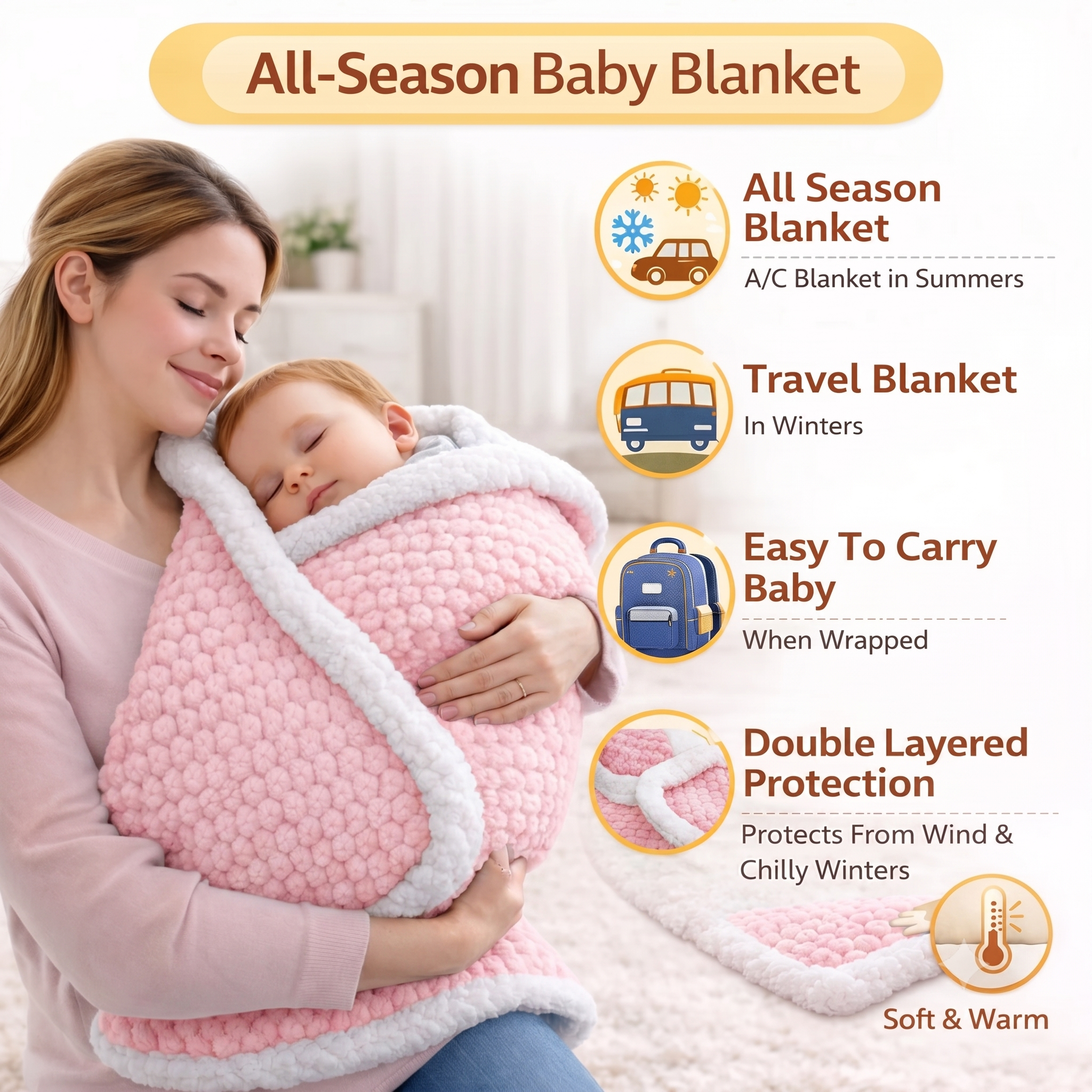 BRANDONN Newborn Baby Swaddle Blanket Gift Pack – Zigzag Design, 0–12 Months, 1 Pc
