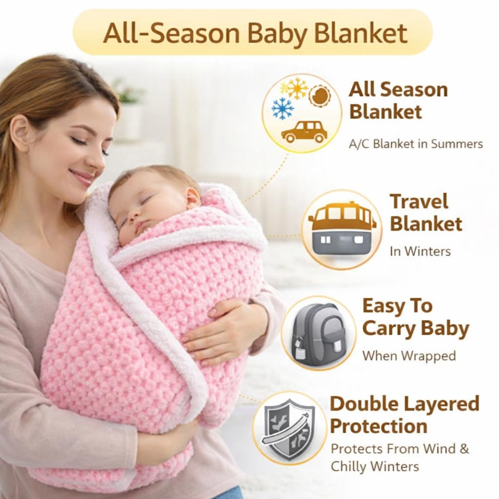 BRANDONN Luxury Flannel & Sherpa Baby Blanket Wrap (0–12 Months)