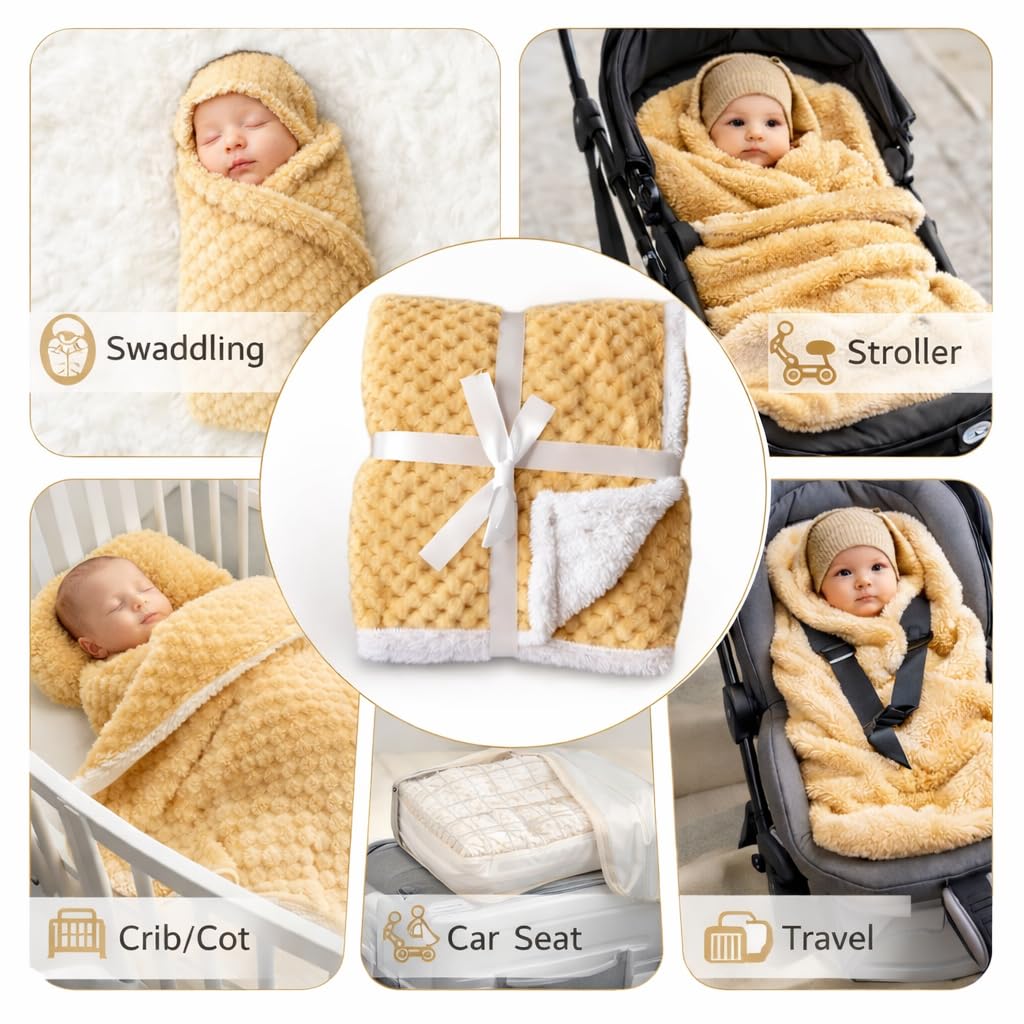 BRANDONN Luxury Flannel & Sherpa Baby Blanket Wrap (0–12 Months)