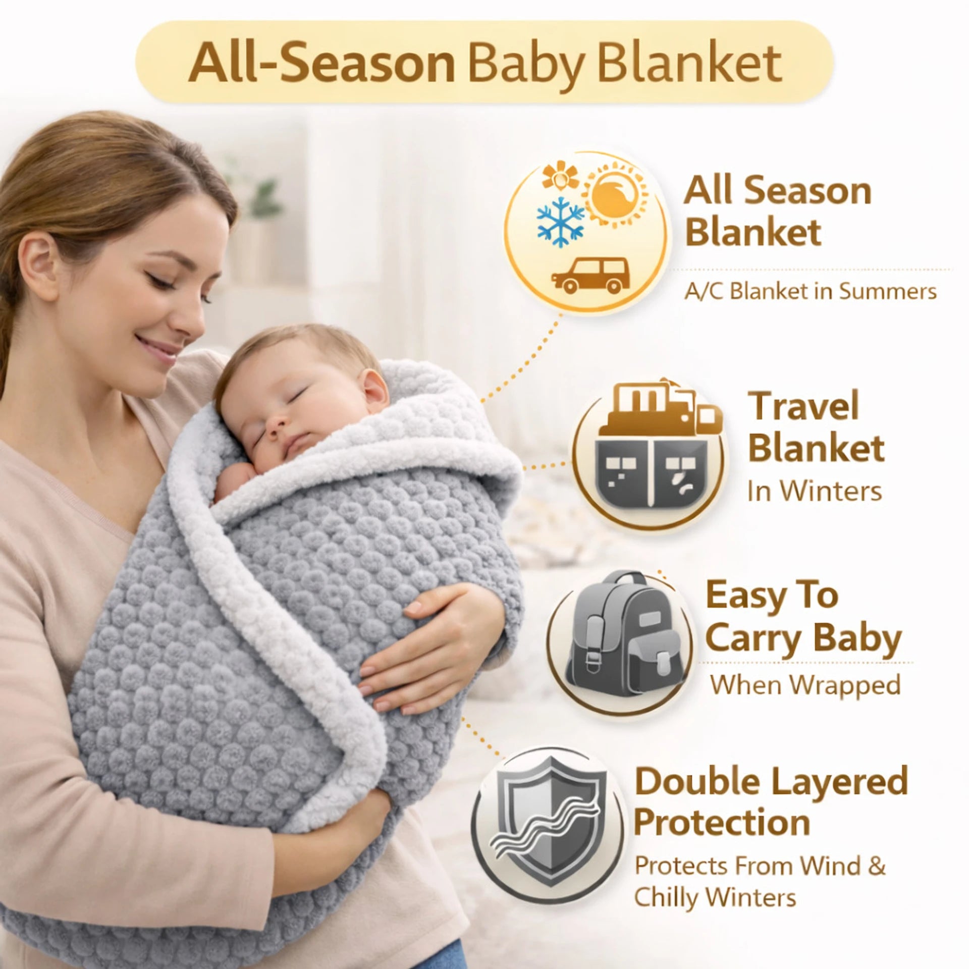 BRANDONN Newborn Baby Swaddle Blanket Gift Pack – Zigzag Design, 0–12 Months, 1 Pc