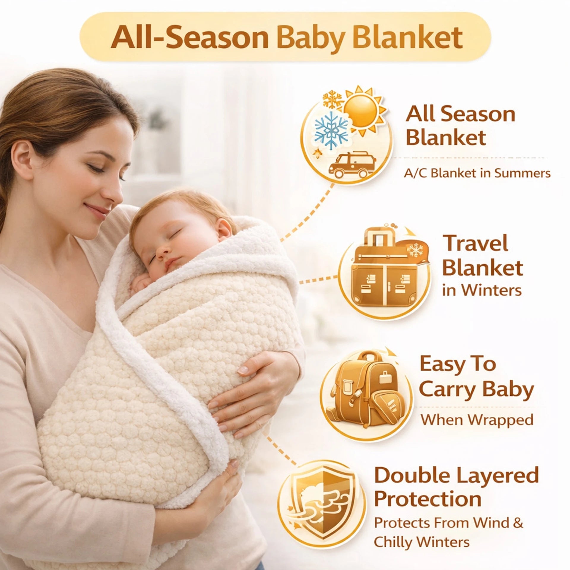 BRANDONN Newborn Baby Swaddle Blanket Gift Pack – Zigzag Design, 0–12 Months, 1 Pc