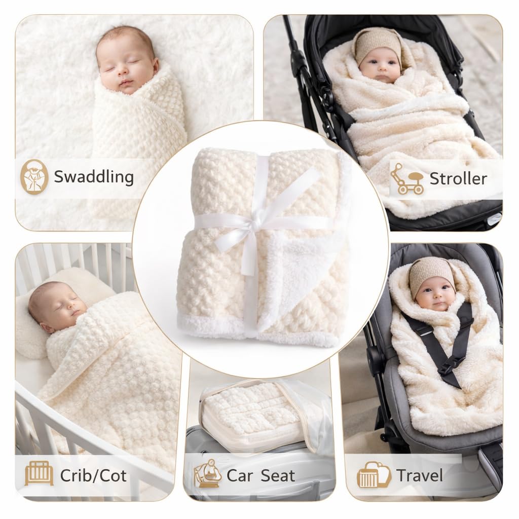 BRANDONN Luxury Flannel & Sherpa Baby Blanket Wrap (0–12 Months)