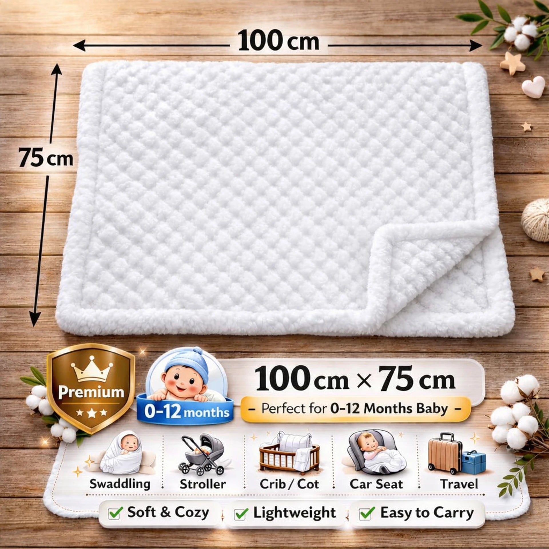BRANDONN Newborn Baby Swaddle Blanket Gift Pack – Zigzag Design, 0–12 Months, 1 Pc