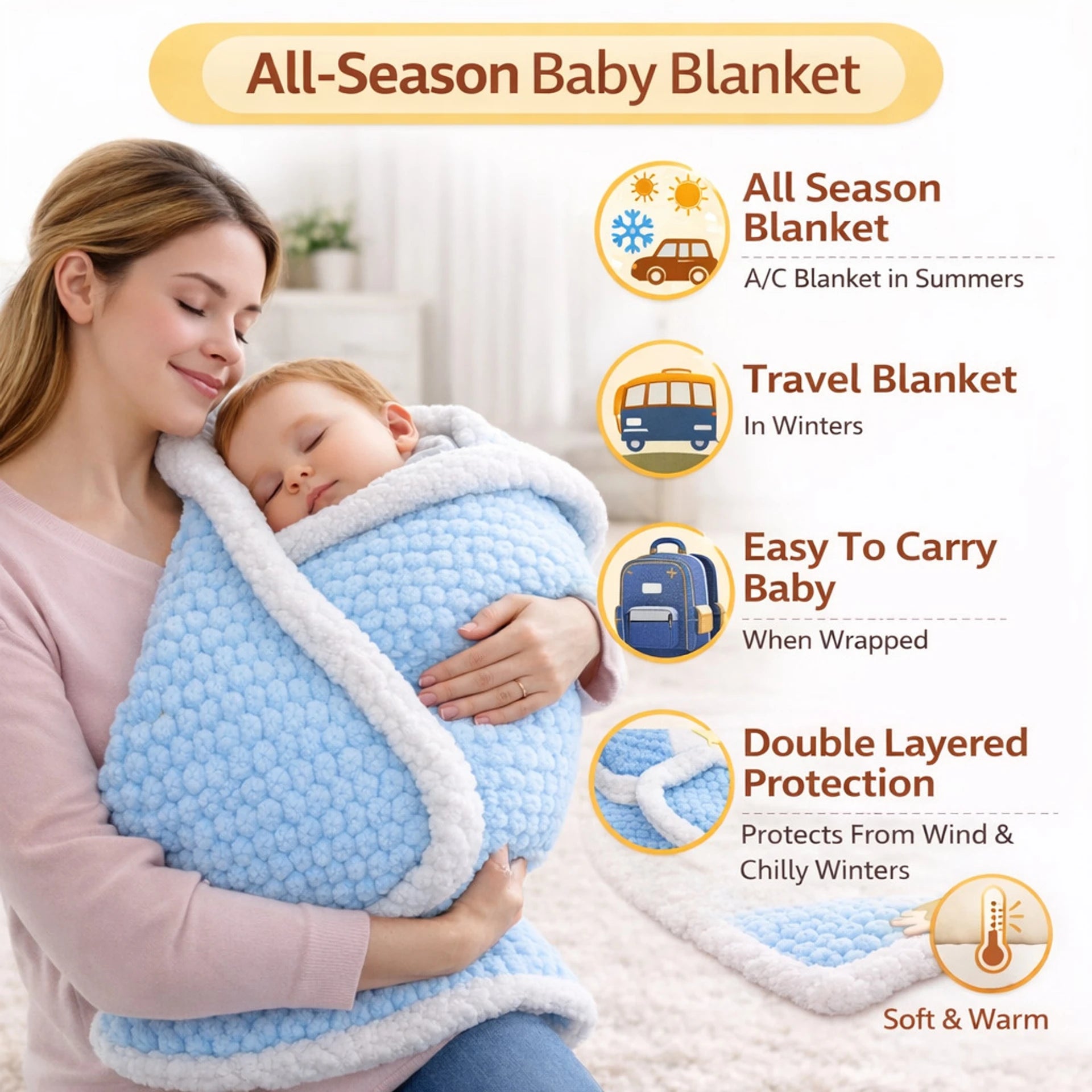 BRANDONN Newborn Baby Swaddle Blanket Gift Pack – Zigzag Design, 0–12 Months, 1 Pc