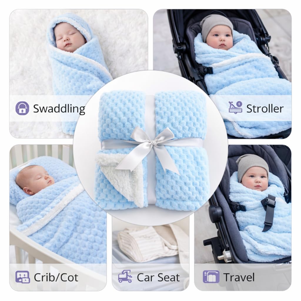 BRANDONN Luxury Flannel & Sherpa Baby Blanket Wrap (0–12 Months)