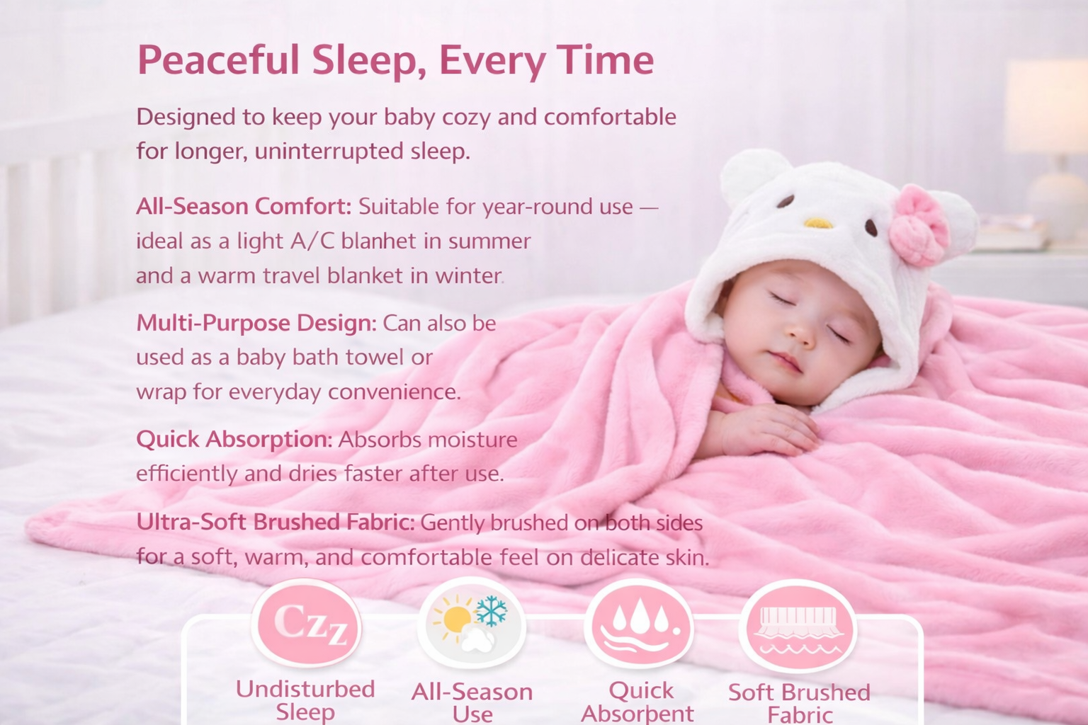 BRANDONN Hooded Newborn Baby Blanket & Swaddle Wrapper, Ultra Soft, 82 x 82 cm, 0–12 Months, Pack of 1